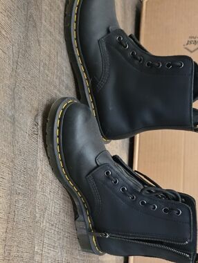 Dr. Martens Black Lace-Up Boots with Yellow Stitching